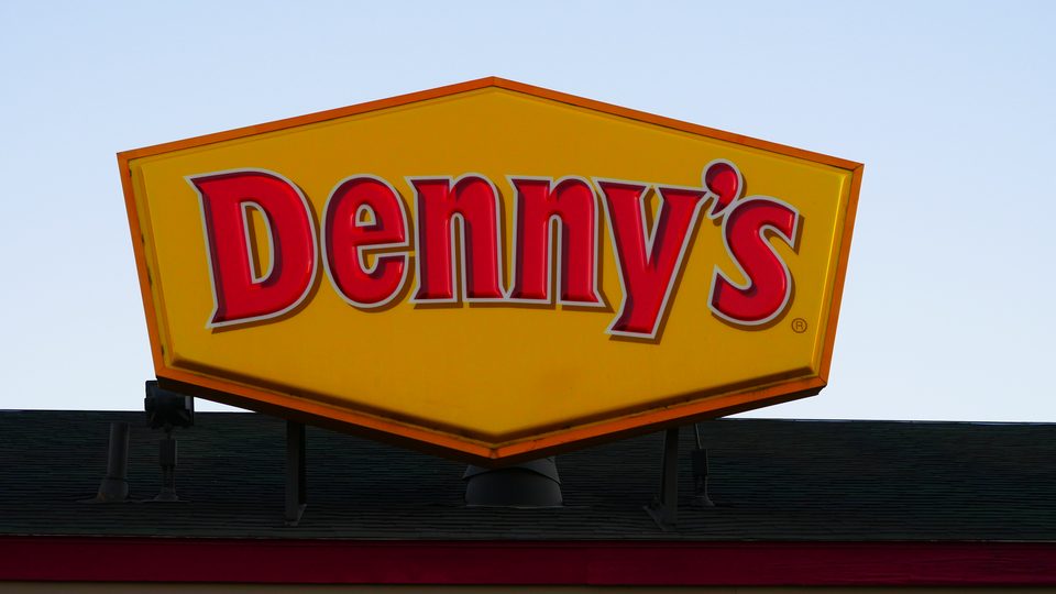 The yellow roadside Denny’s sign, Ontario, Oregon, 2024