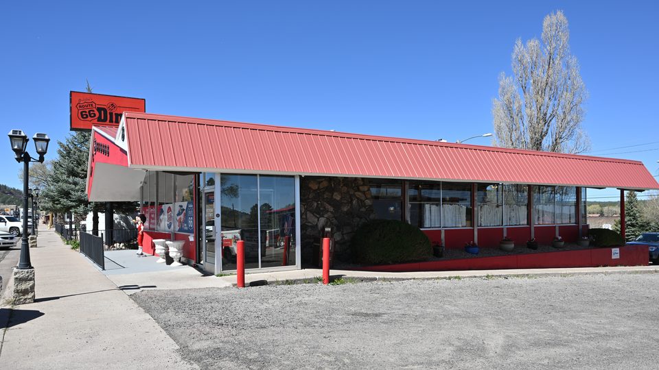 A former Denny’s with a boomerang roof on Route 66, Williams, Arizona