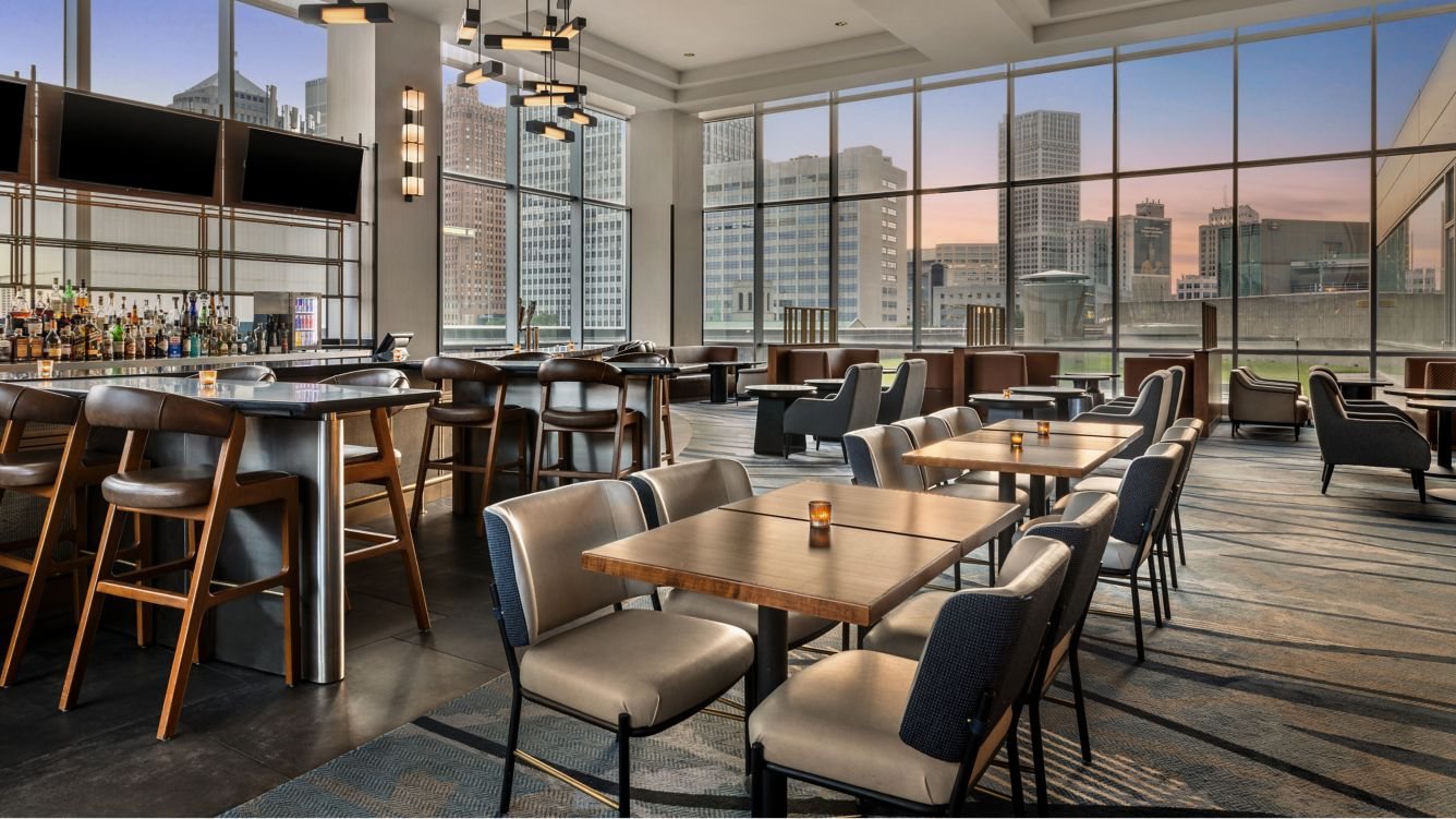 FUELL: FUELL lounge seating inside the Detroit Marriott at the Renaissance Center