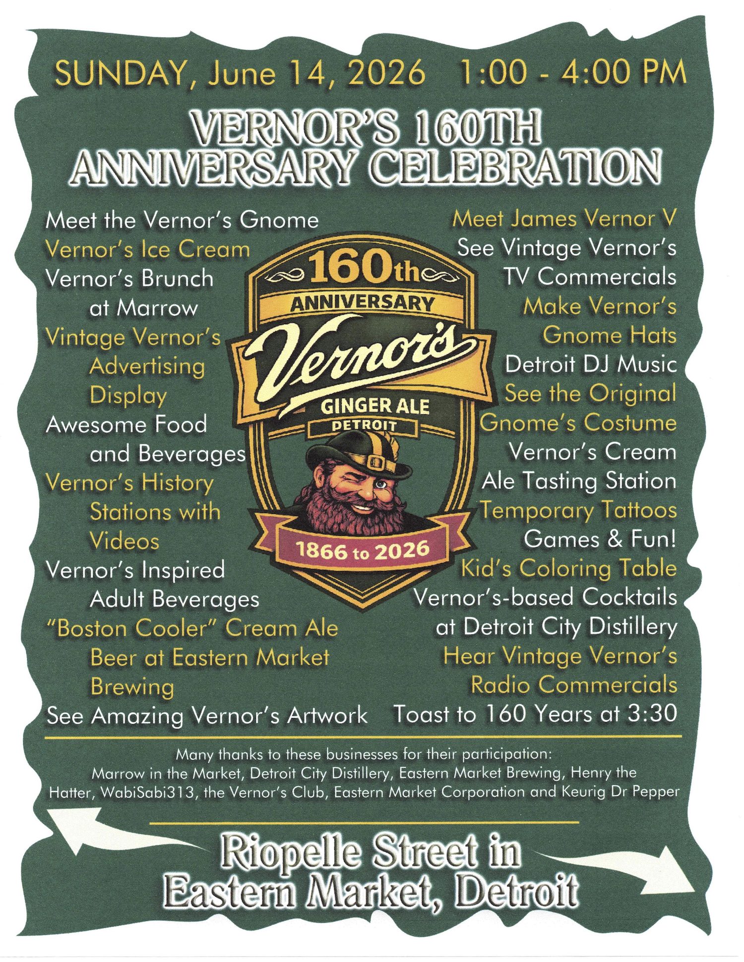 Vernor’s 160 éves évfordulója — Szervezői kép