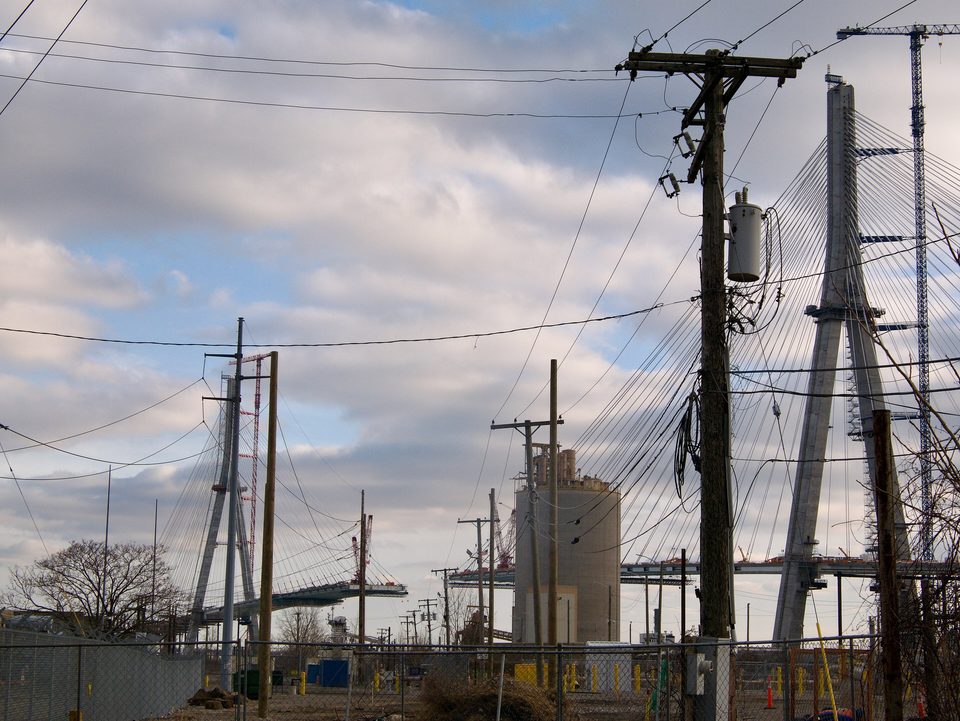 A finished tower and the growing deck, February 2024