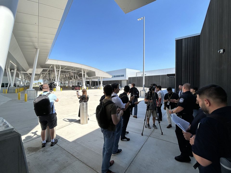 A demonstration vehicle check at the U.S. port of entry, 2026