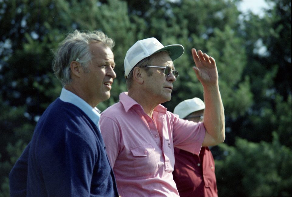 Gordie Howe with President Gerald Ford in Traverse City, 1975