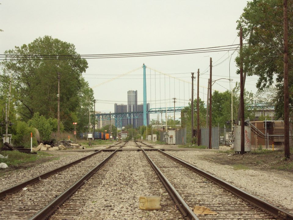 Delray rail tracks with downtown beyond, 2010