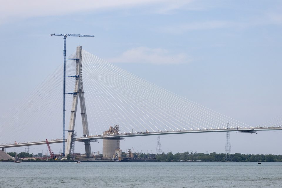 The U.S. tower through a telephoto lens from the Windsor shore, 2025