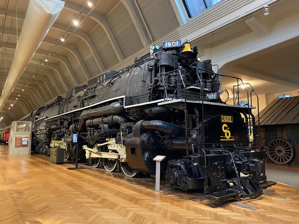 Chesapeake & Ohio No. 1601, a 1941 Allegheny and one of the largest steam locomotives ever built, in the museum’s railroad section (2022)
