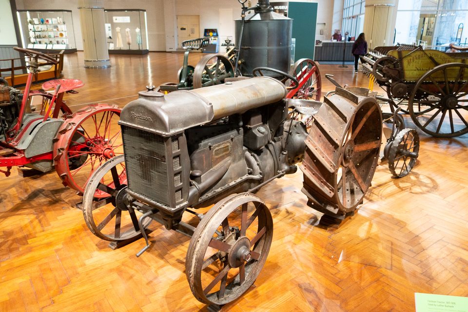 The 1917–1918 Fordson tractor Henry Ford gave to plant breeder Luther Burbank, in the museum’s agriculture section (photo: 2022)