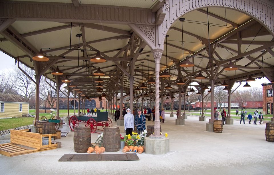 The 1860 Vegetable Building from Detroit’s Central Market, rebuilt in Greenfield Village, April 2022