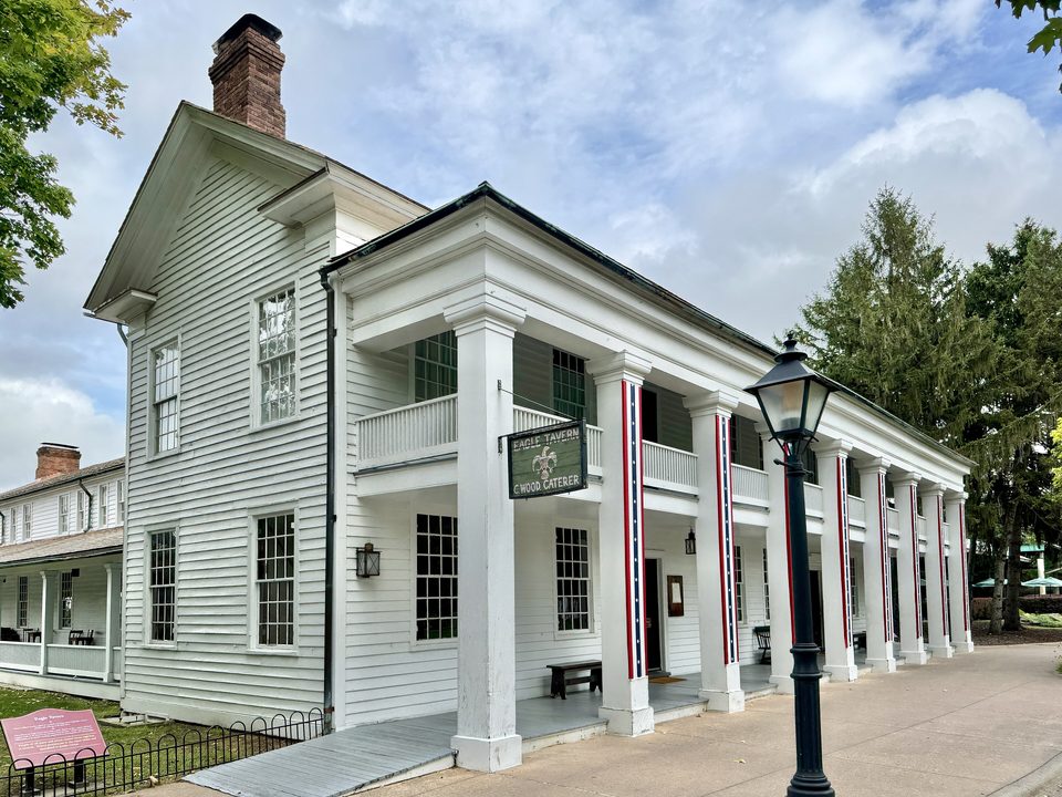 Eagle Tavern, built in 1831 in Clinton, Michigan, where you sit down to an 1850-style meal (photo: 2024)