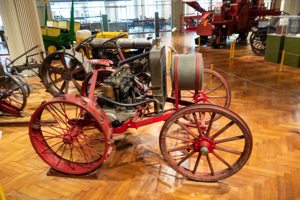 Ford’s experimental lightweight tractor from around 1907, built by Joseph Galamb (Galamb József) and C. J. Smith, in the museum’s agriculture section (photo: 2022)