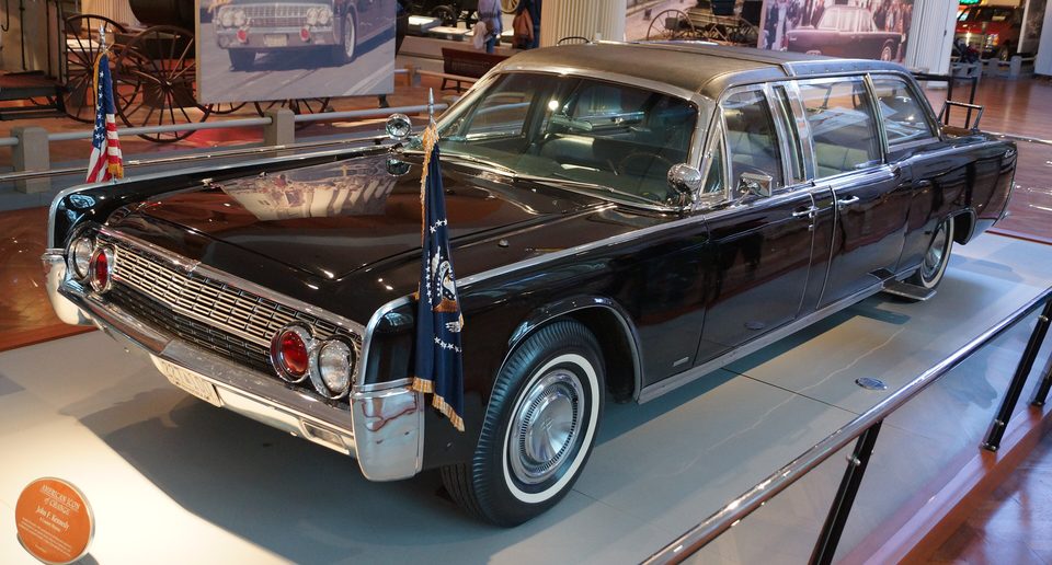The 1961 Lincoln Continental presidential limousine in which John F. Kennedy was assassinated on November 22, 1963 (photo: 2016)