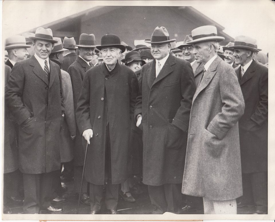 Henry Ford, President Herbert Hoover and Thomas Edison arriving in Dearborn for Light’s Golden Jubilee, October 21, 1929