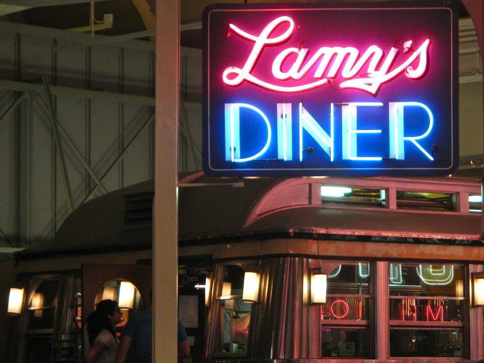 The Lamy’s Diner neon sign: the late-1940s Massachusetts diner still serves lunch inside the museum (photo: 2013)