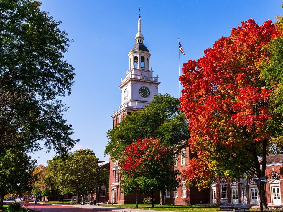 Fall color in front of the museum’s clock tower in Dearborn, October 2020