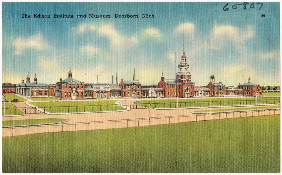The Edison Institute and its museum on a Tichnor Brothers postcard published between about 1930 and 1945
