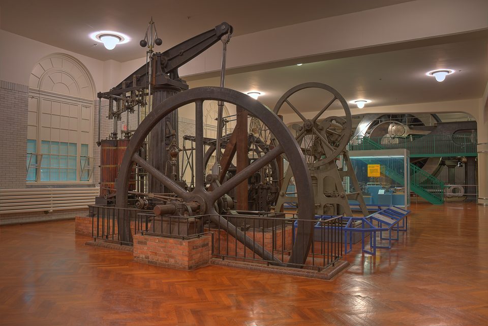 Giant steam engines and flywheels in the museum’s Made in America: Power section (photo: 2015)