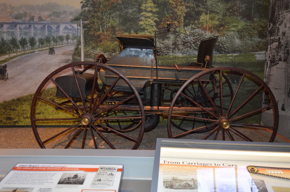 Sylvester Roper’s 1865 steam carriage, the oldest surviving American automobile, in the Driving America exhibit (photo: 2015)