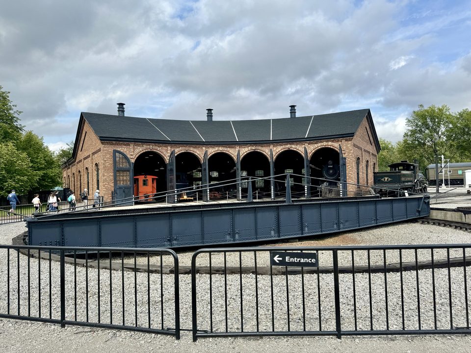 The 1884 Detroit, Toledo & Milwaukee roundhouse and turntable, which still services the village’s locomotives (photo: 2024)