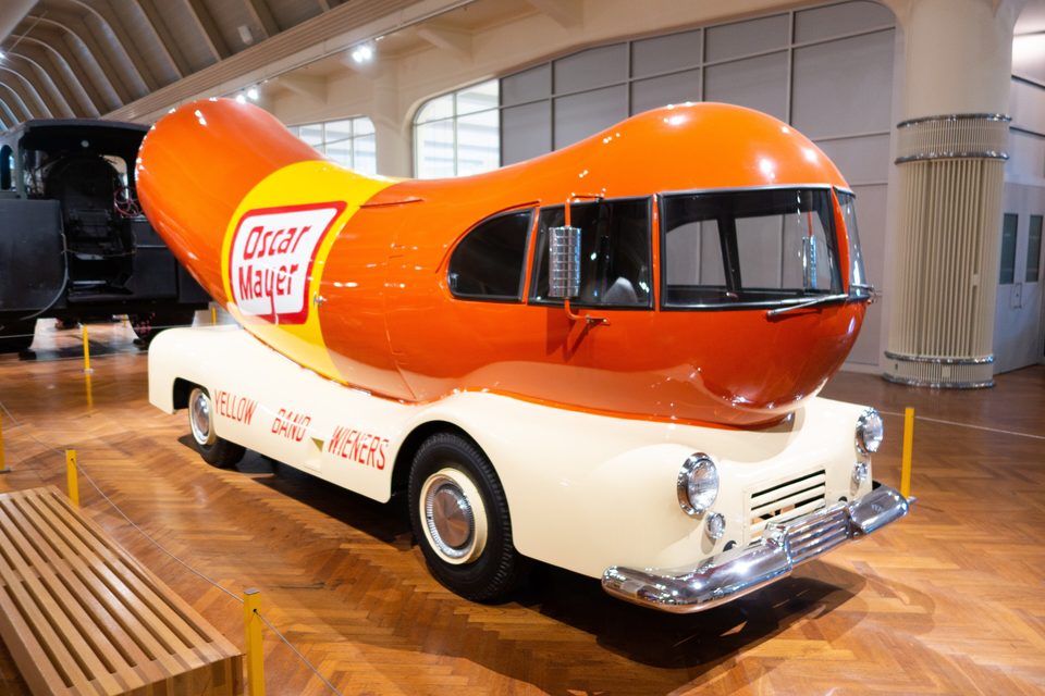 The 1952 Oscar Mayer Wienermobile, the hot-dog-shaped promo car (photo: 2022)