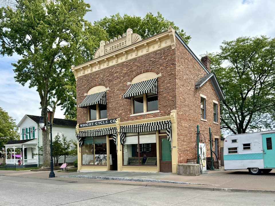 The Wright brothers’ Dayton cycle shop, where they built their flying machines; Ford dedicated it in Greenfield Village in 1938 (photo: 2024)