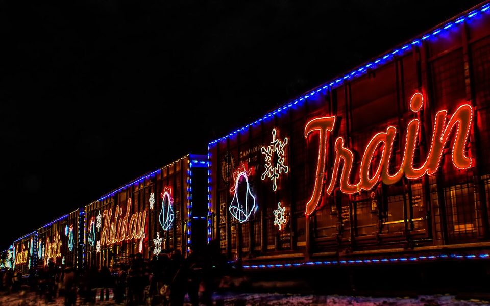 The glowing “Train” script on a boxcar, Hamilton, Ontario