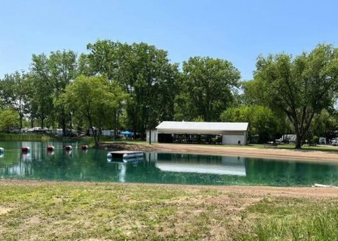 A turquoise lake at the campground
