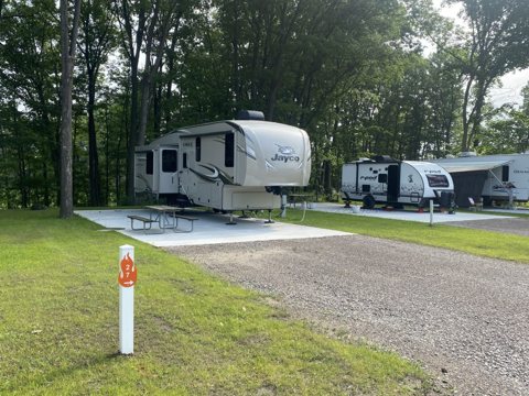 An RV site under trees
