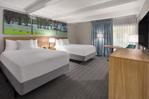 A room with two beds