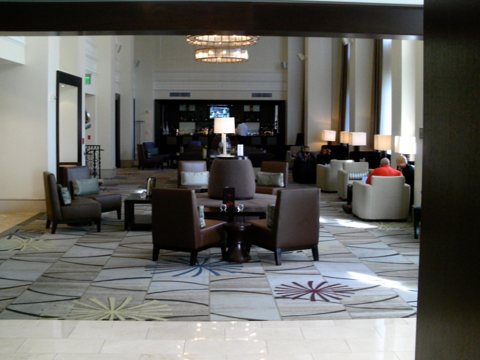The restored hotel's ground-floor lounge and bar in 2009