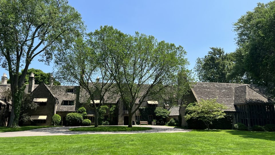 Edsel and Eleanor Ford House — Front facade and main entrance of the Edsel & Eleanor Ford House
