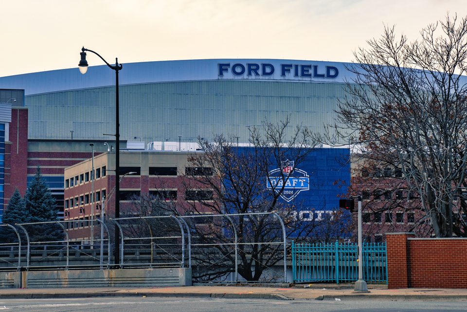 Ford Field — Ford Field stadium exterior, 2023