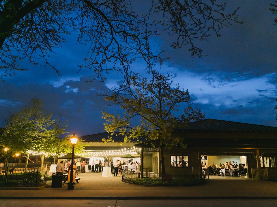 Greenfield Village — The Lodge at Christie & Main at night with guests at a private event