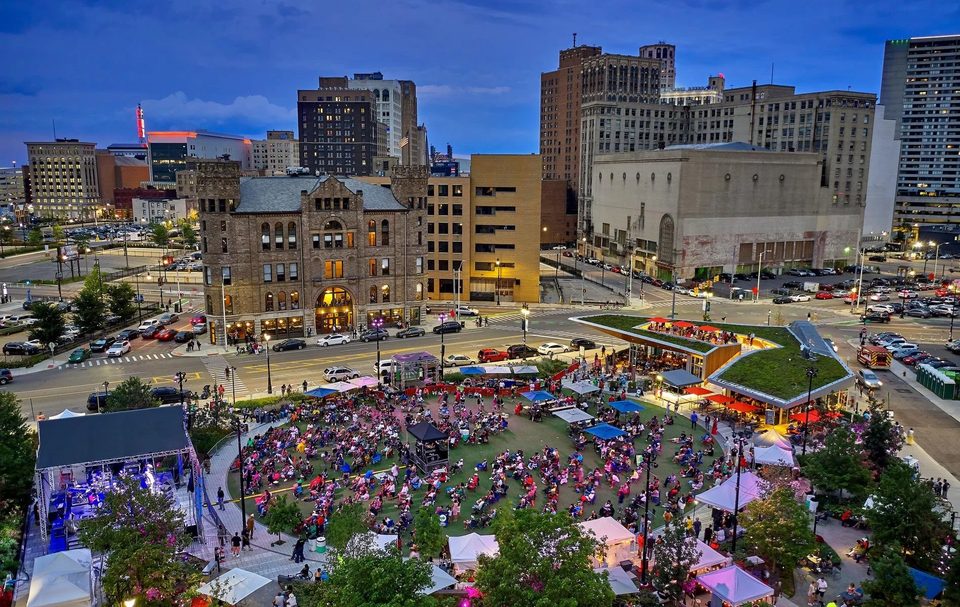 Lumen Detroit — Aerial photo of Lumen and Beacon Park during a concert (per file name)