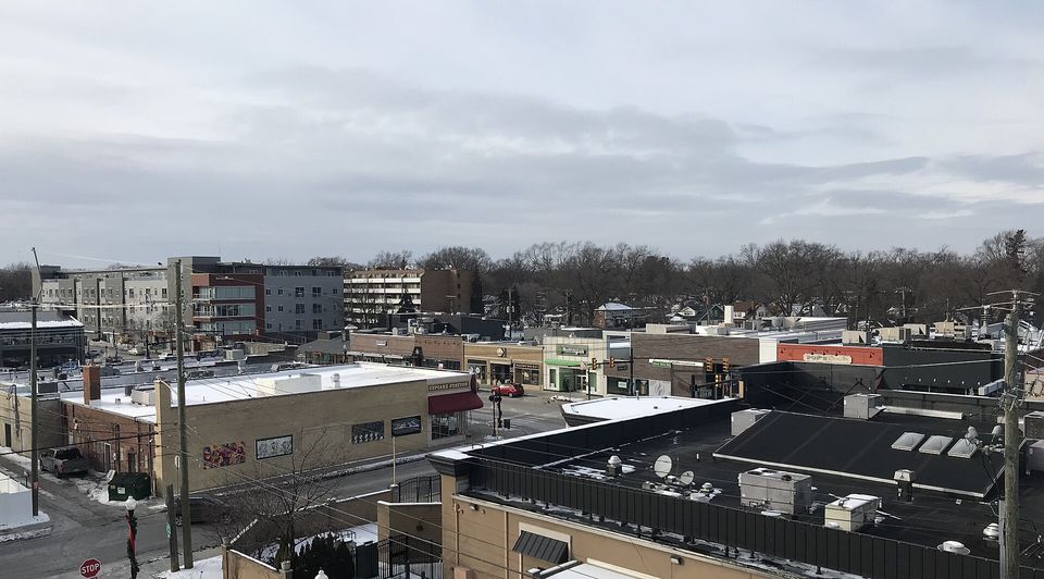 Downtown Ferndale over the rooftops in winter