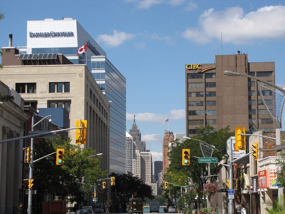 Downtown Windsor looking north toward Detroit's towers