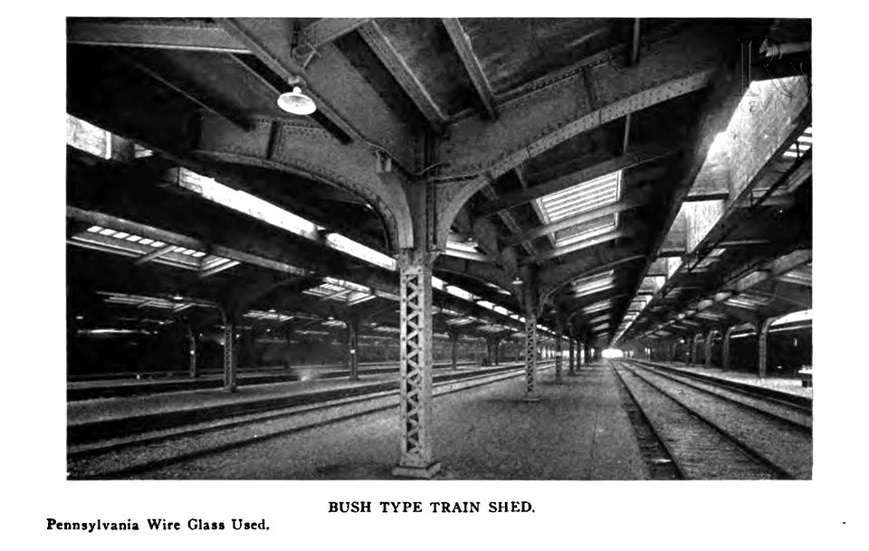 The steel-and-glass train shed over the platforms, 1915