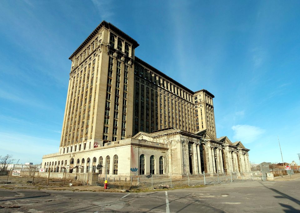The empty tower with broken windows under a blue sky, 2009