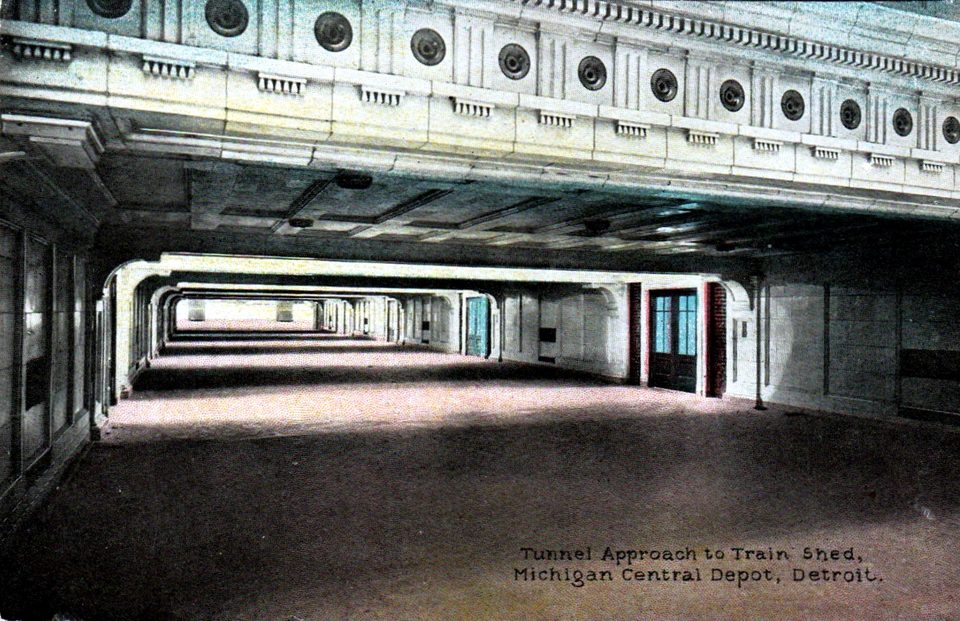 Old postcard of the passage under the tracks to the platforms